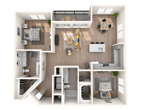 Floor plan for 2 beds, 2 baths, 1261 sqft